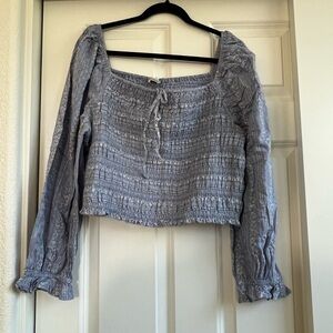 AE Smocked Puff-Sleeve Square Neck Blouse